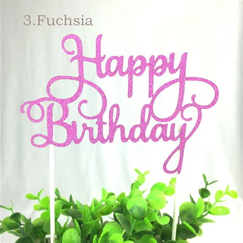 Fuchsia 1 шт. многоцветный кекс торт Топпер С Днем Рождения флажки для торта двойные палочки для семьи день рождения приборы для декорации выпечки - Цвет: Fuchsia