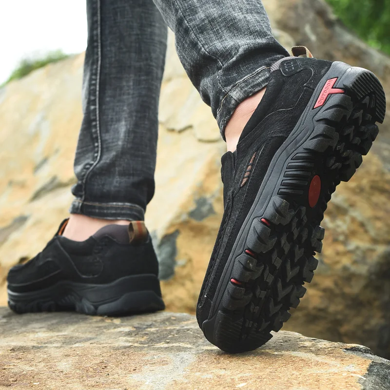 Gomaround Мужская дышащая обувь без шнуровки для пеших прогулок кожаная альпинизма