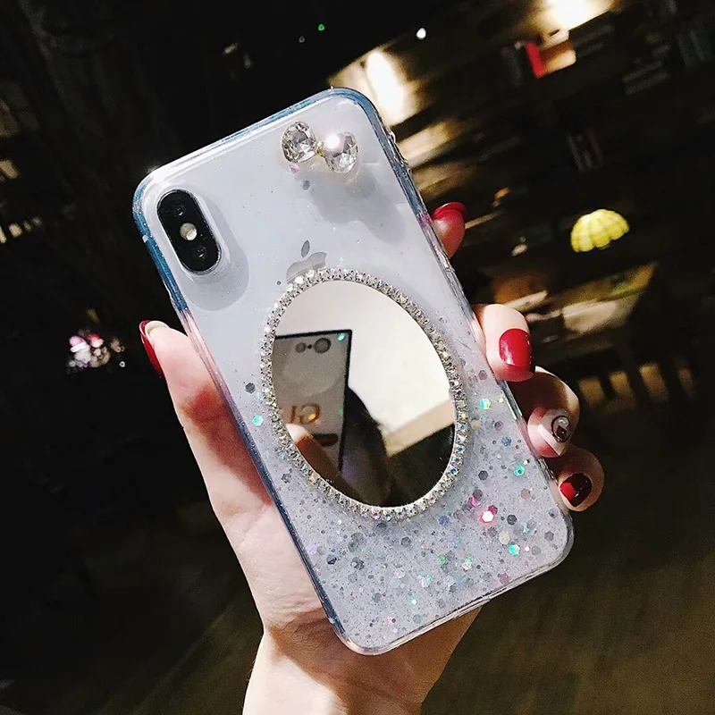 Модные блестящие блестка блестками Зеркало чехол для iPhone X прозрачный мягкий