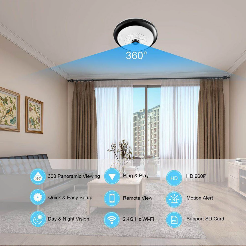 FREDI IP камера WiFi 360 градусов панорамная рыбий глаз Беспроводная камера 960P HD 1.3MP инфракрасная камера ночного видения безопасности домашняя CCTV камера