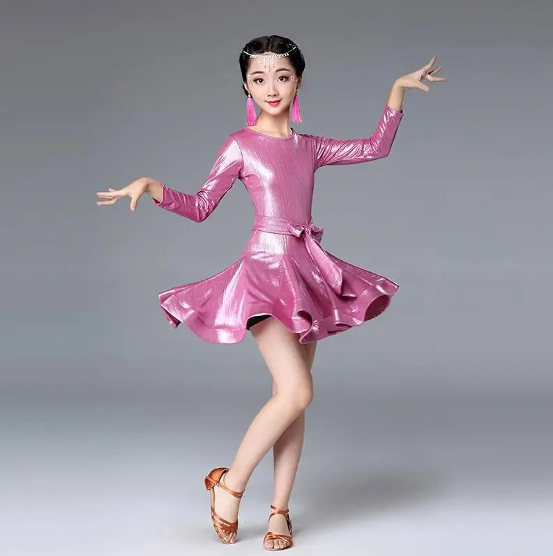 Платье для латинских танцев девочек с длинным рукавом кружевное стандартное