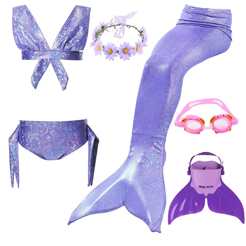 DH17 Sets 6PCS 6 шт., купальный костюм русалки для девочек, бикини, детский купальник с хвостом Русалочки с монофином, детская одежда, купальник, хвост русалки, одежда для купания - Цвет: DH17 Sets 6PCS