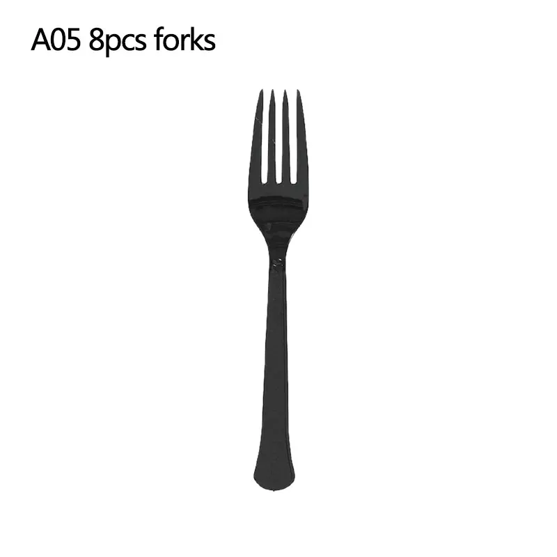 A05 forks 18/21/31/40/50th черный золотой счастливый посуда для вечеринки в честь Дня Рождения наборы скатерть чашки тарелки салфетки Свадебные принадлежности для юбилейной вечеринки - Цвет: A05 forks