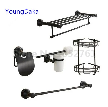 

Copper Bathroom Accessories Vintage Towel Ring Toilet Paper Holder Cup Holder Soap Dish Towel Bar Black Sanitary Ware Suite