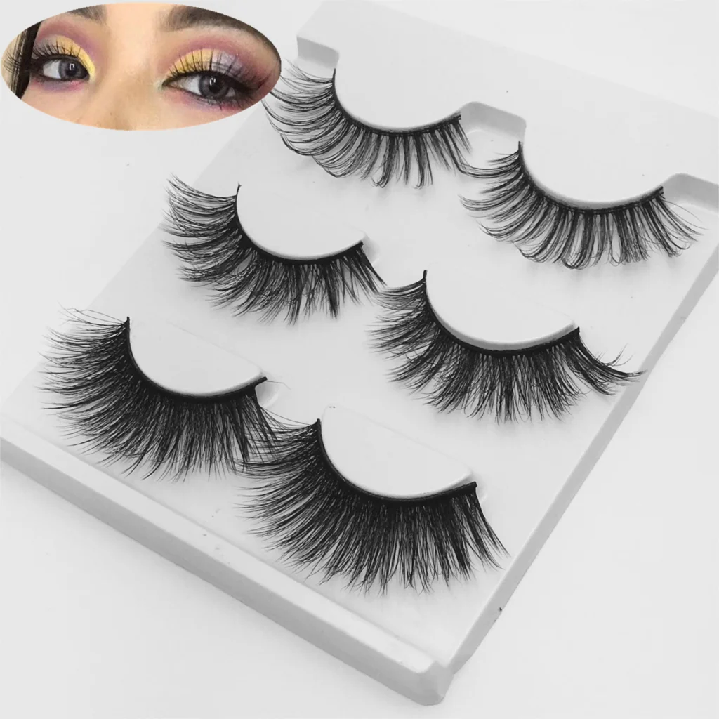 

New 3 Pairs Natural False Eyelashes Handmade Soft Long Eye Makeup 3D Mink Lashes Extension Makeup Tool