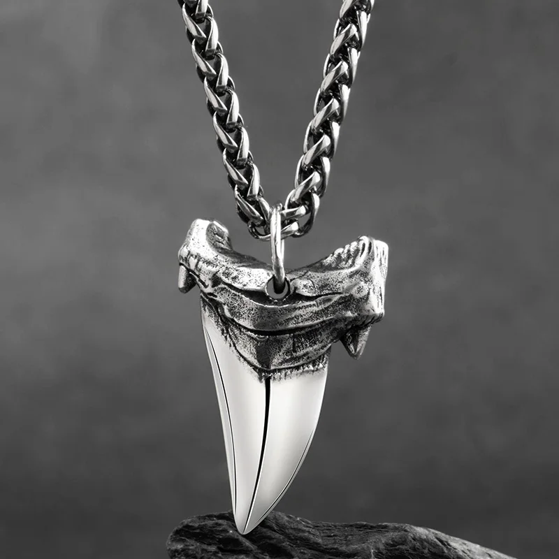 

Shark tooth S925 Silver necklace for men silver pendant Jewelry hippop street culture