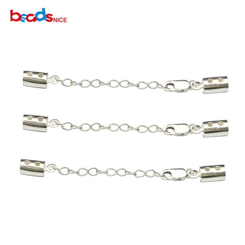 Beadsnice Sterling Silver Jewelry Leather Cord Clasp End Claps with Lobster Extender Chain for DIY Bracelet Making 36514 | Украшения и