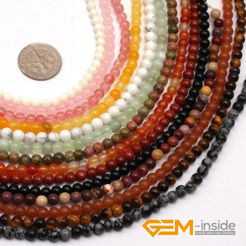 4 мм Круглый камень свободные бусины для изготовления ювелирных изделий Strand 15
