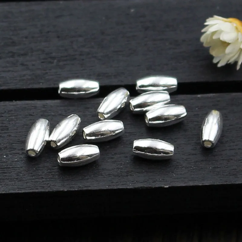 5pcs 100% 925 Sterling Silver Rice Spacer Beads 6x3mm High Quality Metal Charm Beads Fit Bracelets Neckalce DIY Jewelry Making