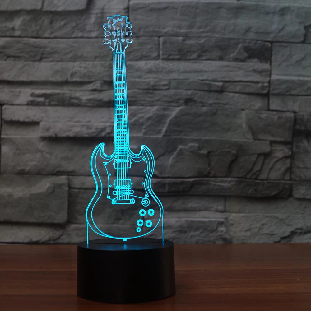 

Creative 3D light electric guitar Model Illusion 3d Lamp LED 7 Color changing USB Remote touch sensor desk light 3D Night Light