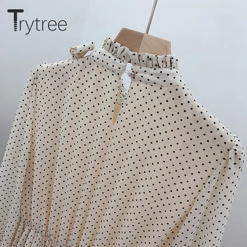 Винтажное платье в горошек Trytree женские платья с длинным рукавом и бантом до