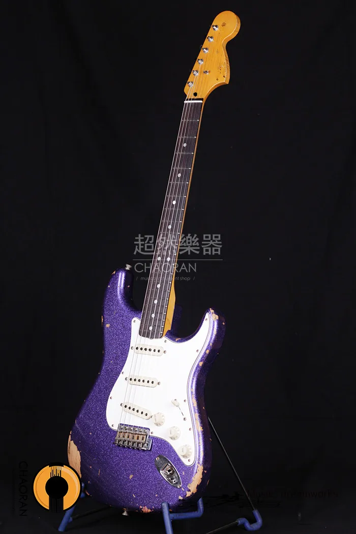 Китай firehawk электрогитара ST ручной работы сделать старый Металл Фиолетовый Ольха