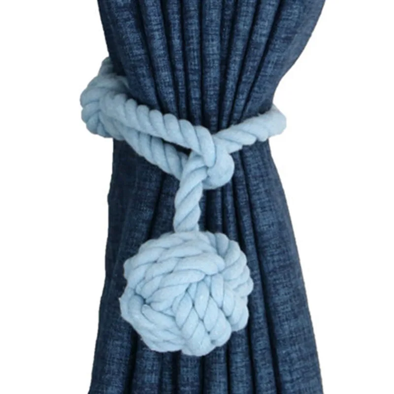 light blue 1 шт. красочные ручной работы из хлопка конопли трикотажные Аксессуары для штор привязанная веревка занавес Пряжка ремень для комнаты занавески s - Цвет: light blue