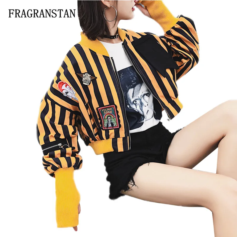 Женская куртка в полоску с нашивкой и мультяшным принтом весна осень|fashion jacket|jacket