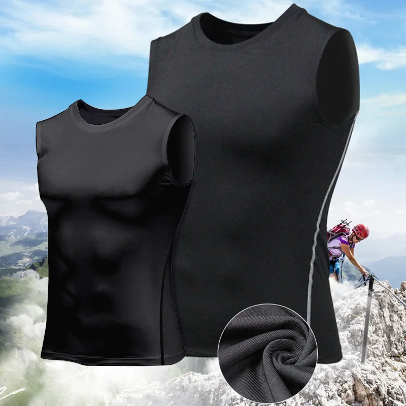 Горячая Мужская компрессионная быстросохнущая футболка без рукавов стрейчевая
