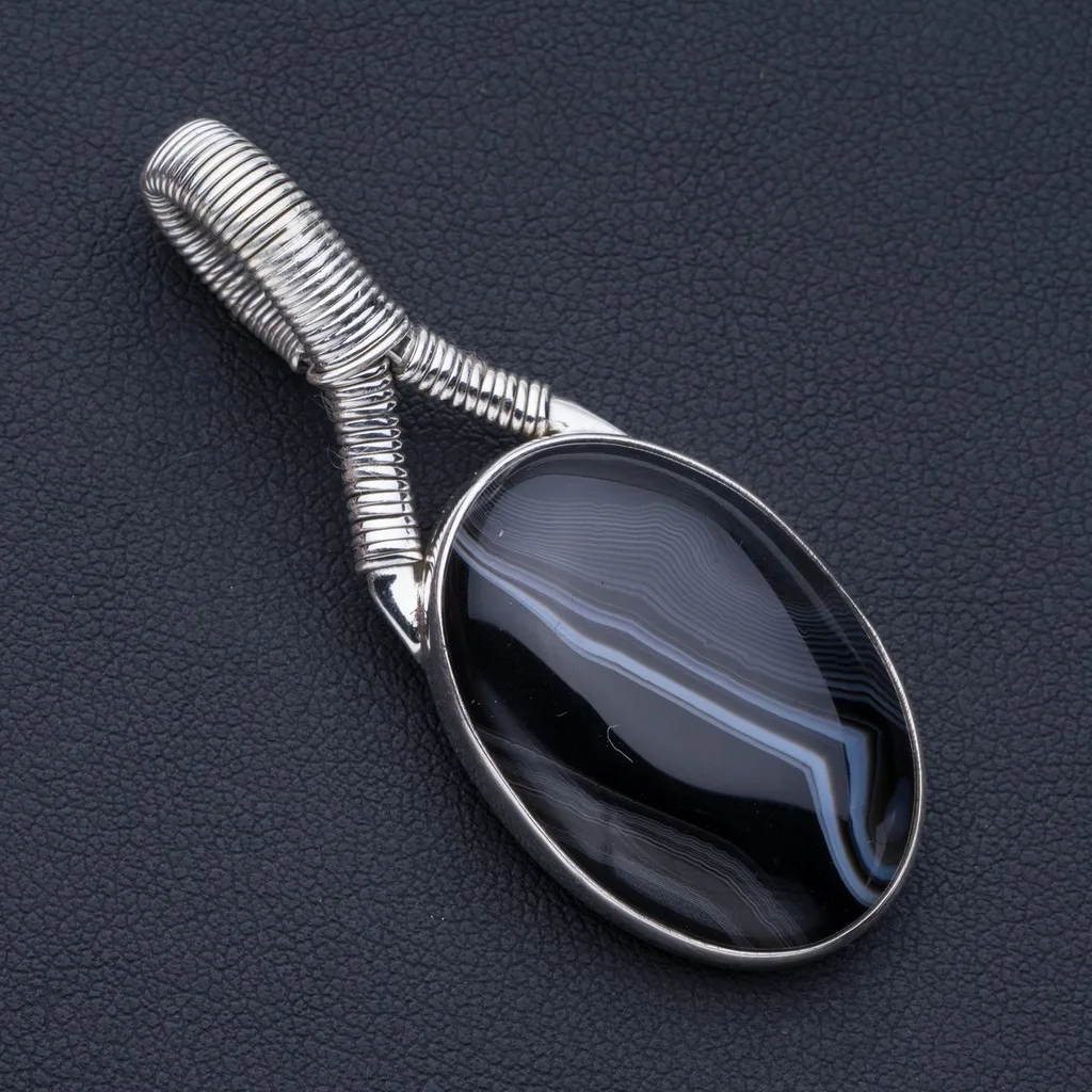 

Natural Botswana Agate Punk Style 925 Sterling Silver Pendant 2" P0861
