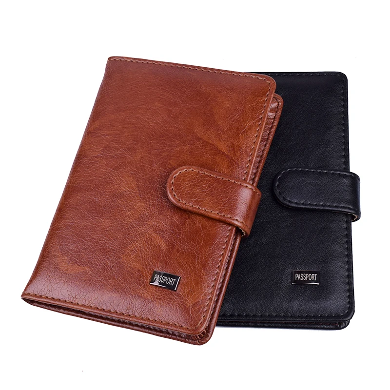 Funda para pasaporte de cuero con broche de viaje para hombre y mujer, funda para pasaporte, funda para documentos, carcasa para tarjetas