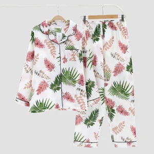 KISBINIосенние женские пижамные комплекты с принтом листьев и длинными рукавами; Свободная одежда для сна; Осеннее хлопковое ночное белье для женщин; Пижамы; Домашний костюм