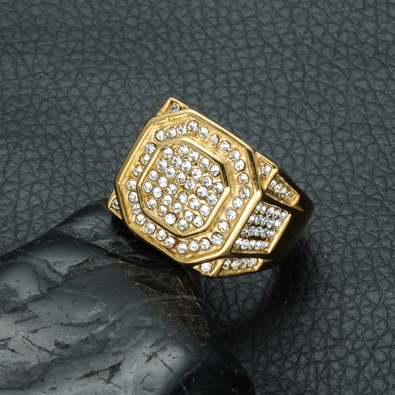 Хип хоп все микро проложить CZ Iced Out Bling большое кольцо с шестиугольной верхушкой IP