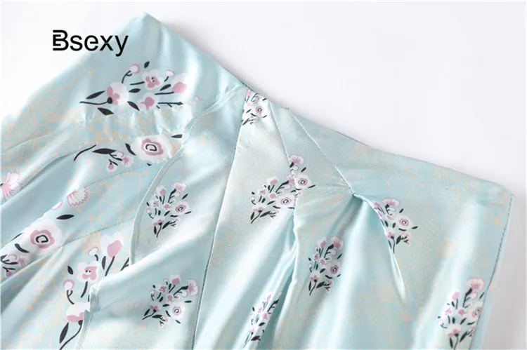 Faux Silk Skirt Women 2019 Self Portrait Flower Print Ruffle Irregular High Waist Kawaii Chiffon Long Midi spodnica | Женская одежда