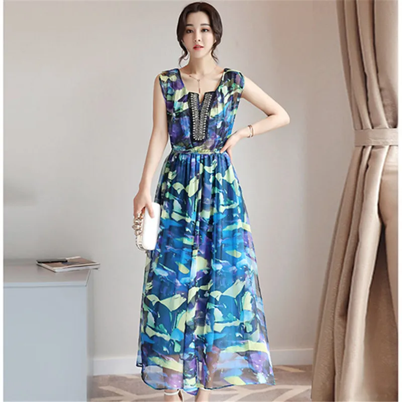 2018 Summer Sexy Women Maxi Boho Dress Floral Print Sleeveless Tank Holiday Long Beach Vestidos Party Dresses | Женская одежда