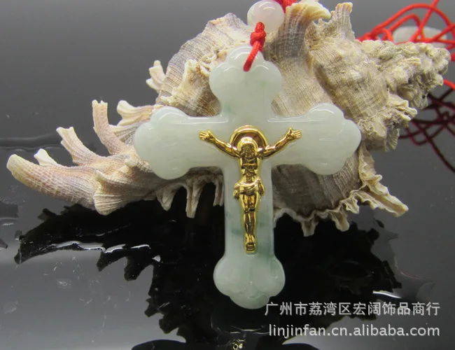 Wholesale large cross pendant A cargo jade auspicious Lord Jesus gave Jin Xiang Yu |