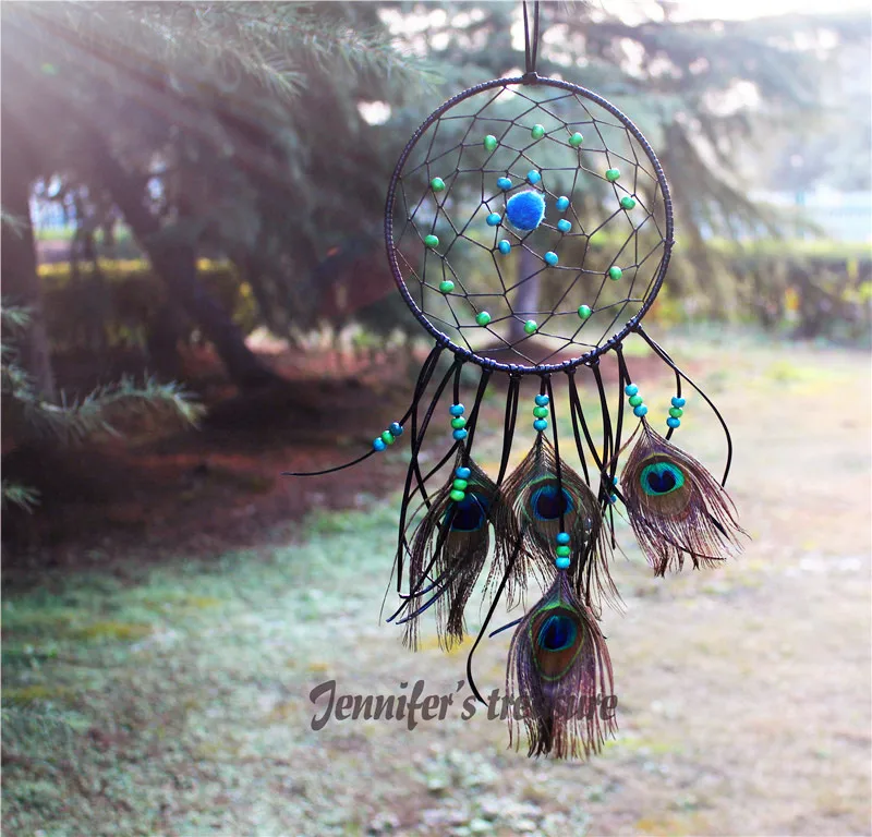 

New fashion jewelry big Hot black Dreamcatcher Wind Chimes Indian Style peacock Feather Pendant Dream Catcher Gift