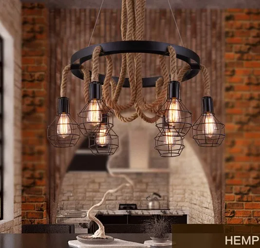 Ретро Лофт стиль пеньковая веревка Droplight Эдисон подвесные светильники винтажное