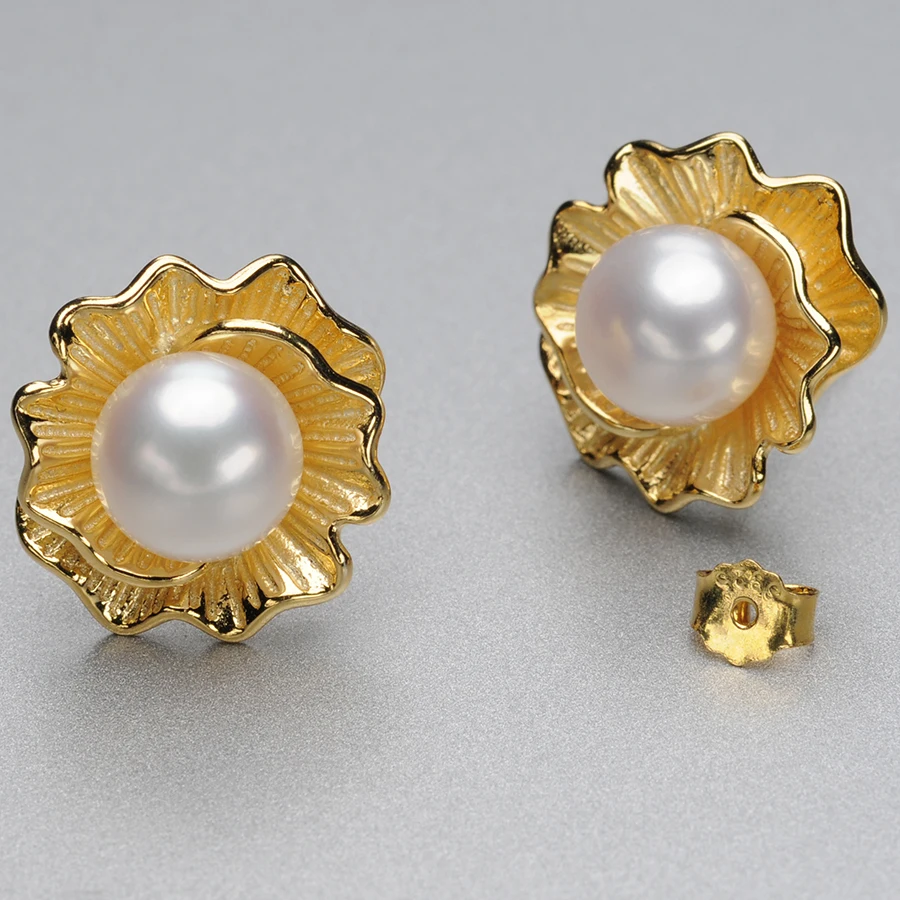 ФЕЙГЕ Высокое Качество 7-8 мм Белый Пресной Воды Жемчужное Серьги Подлинной