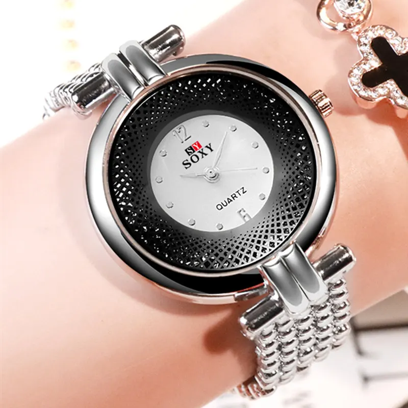 

Womens Hombre Quartz Wrist watch SOXY New Women Watch Silver/Golden/Black Luxury Hollow Steel Watch Metal Clock Feminino Relogio