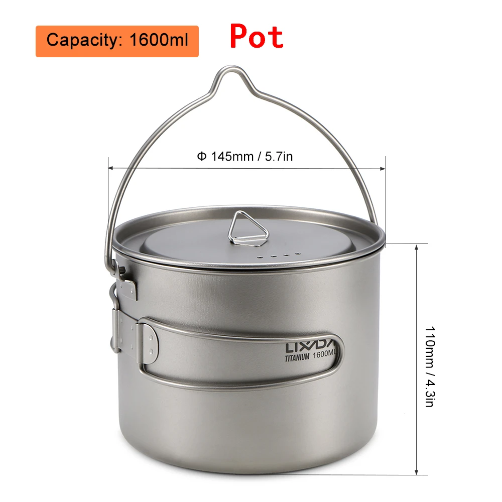 1600ml Pot Lixada 900 мл/1600 мл титановый горшок, висячий походный горшок, портативный стакан для воды с крышкой, складная ручка, посуда для пикника на открытом воздухе - Цвет: 1600ml Pot
