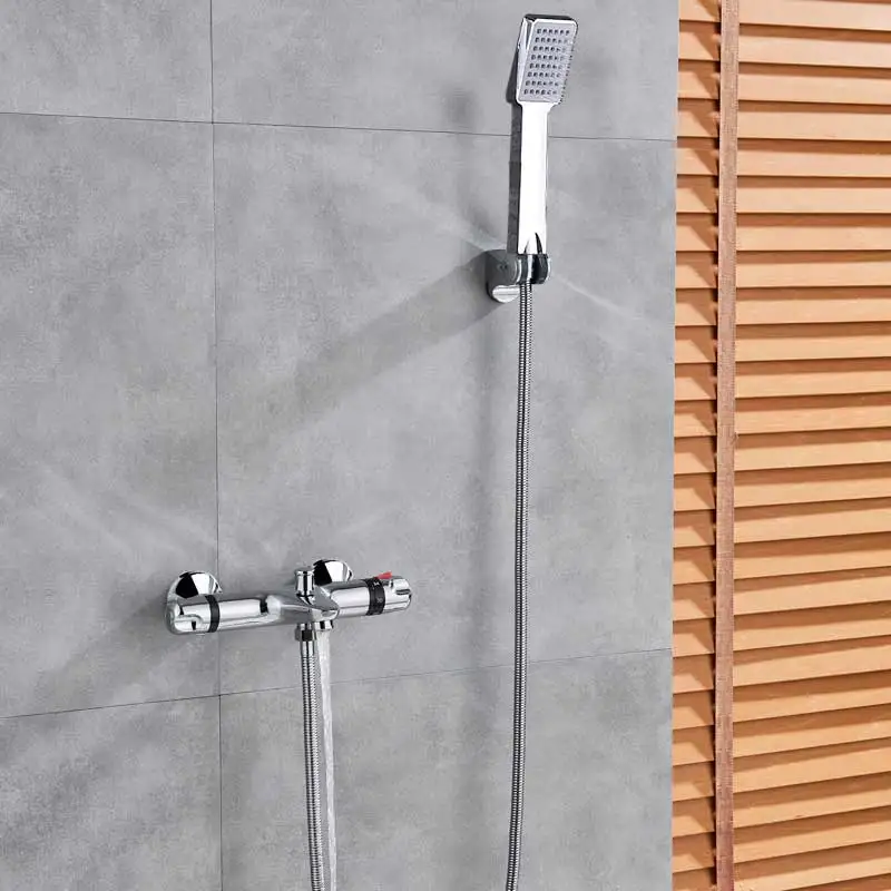 Shower Set D Хромированный Термостатический смеситель для душа, настенный ручной смеситель для душа с кронштейном, постоянная температура, смеситель для душа для ванной комнаты - Цвет: Shower Set D