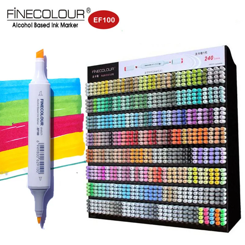 Finecolour 240 цветов двойной Наконечник Ручка для рисования набор EF100 начальной Twin