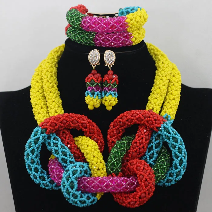 Новейший зеленый и желтый крупный комплект ювелирных изделий в нигерийском