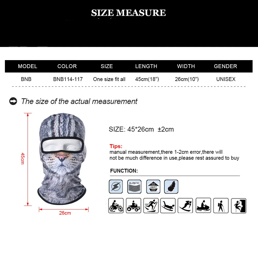 3D Animal Balaclava Motorcycle Full Face Mask Hats Helmet Windproof Breathable Snowboard Cycling Ski