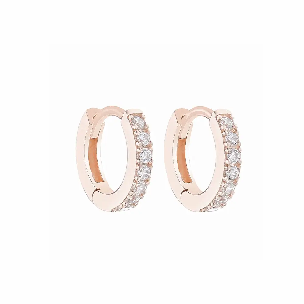 rose gold with CZ Moonmory реальные 925 пробы серебра Huggie серьги в виде колец, с камнями серьги-кольца с камнями для Европейский Для женщин вечерние ювелирные изделия - Окраска металла: rose gold with CZ