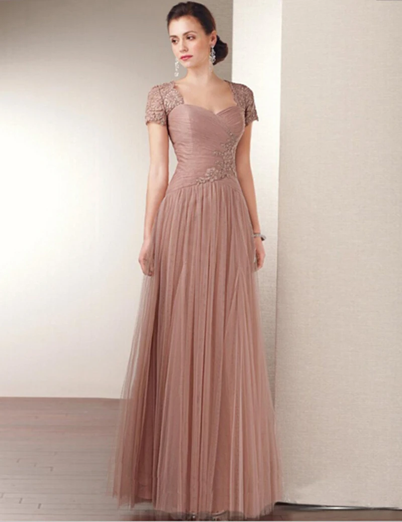 Кружева Cap Рукавом Вечернее Платье Плюс Размер Мать Невесты Вечерние Платья 2016