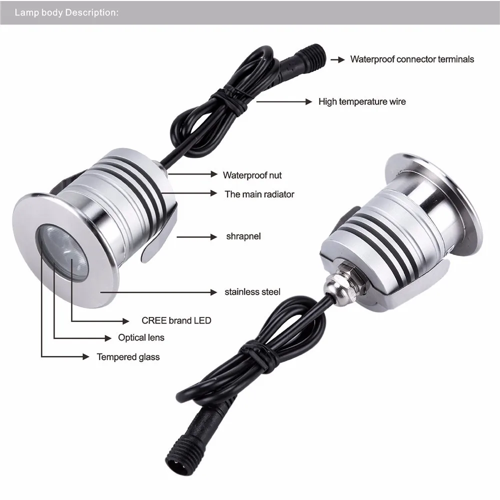Waterproof 3W LED Underwater Swimming Pool Light IP68 Spa Sauna Lake Yard Pond Fountain Lighting DC12V-24V Input Lamp 10pcs CE | Лампы и