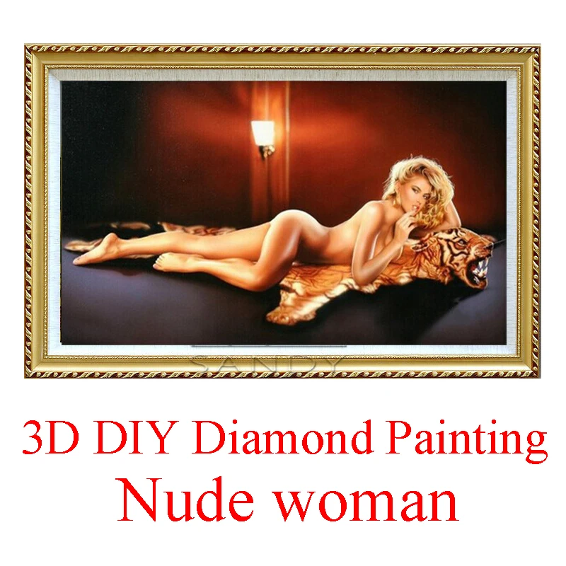 3D Diamond Paintings Cross Stitch Naked Woman And Tiger Diamond Mosaic Full Drill Rhinestone DIY Diamond Embroidery