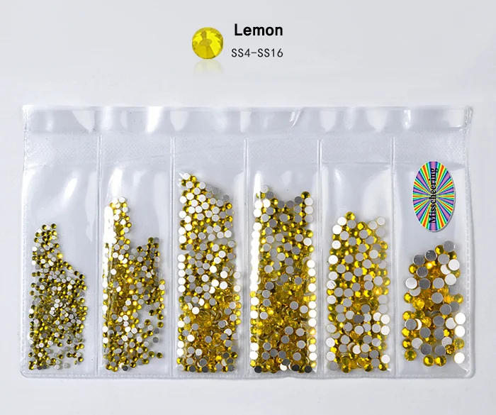 02 Lemon 1 упаковка стеклянные стразы для ногтей разных размеров SS4-SS16 украшения для ногтей камни блестящие драгоценные камни аксессуары для маникюра 20 цветов - Цвет: 02 Lemon