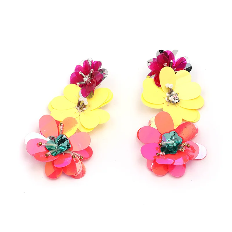 2018 Fashion Colorful Sequins Flower Drop Earrings For Women Statement Floral Long Dangle Bohemian Jewelry Accessories | Украшения и