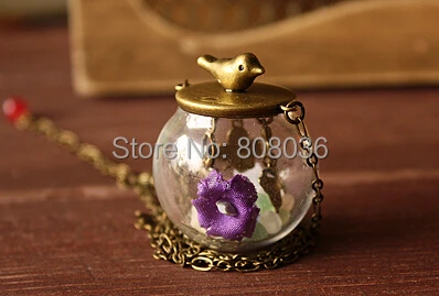 

Free shipping 50set 25*15mm Diy clear glass globe with bronze base with bird set DIY round Glass Ball Dome Cover Vial Pendant