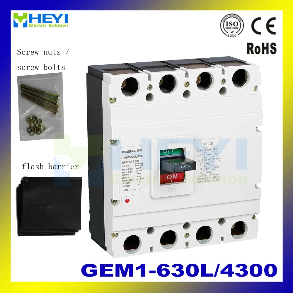 Mccb GEM1-630L/4300 GEM1-630M/4300 GEM1-630L/4300 GEM1-630M/4300 400VAC 630A ac 4 P литом корпусе