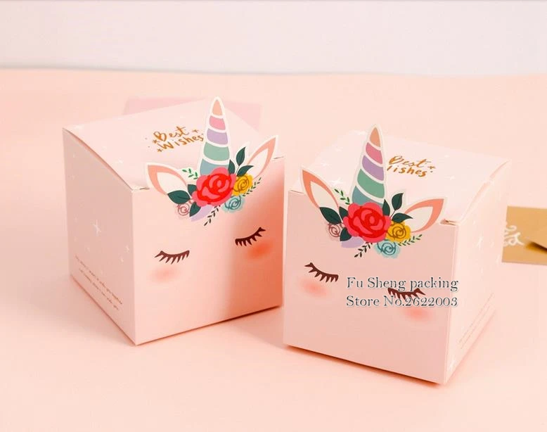 Розовый Единорог длинная коробка для конфет Макарон форма ящика шоколадная