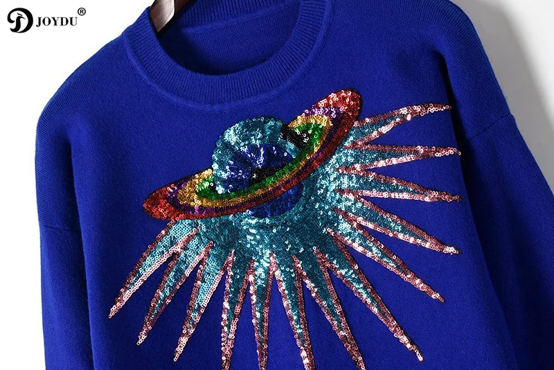 JOYDU Designer Sweater Women 2018 Winter Pullover Sequins Embroidery High Street Knit Jumper jersey mujer invierno pull femme | Женская