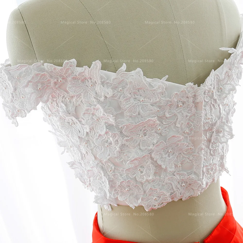 White And Red Hippie 2 Piece Bridal Wedding Dresses Lace Flowers Arab Indian Bride Dress Satin Pearls Off Shoulder R118 | Свадьбы и