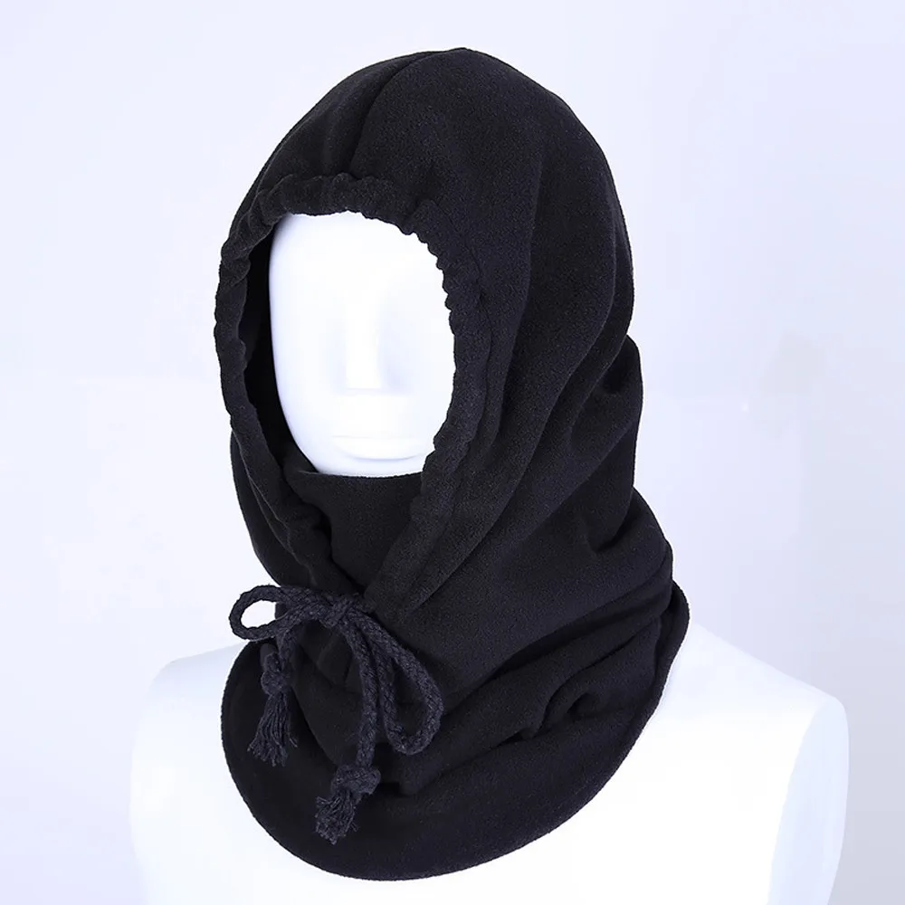Женская мужская шапка с защитой лица от ветра черной горловиной теплый капюшон