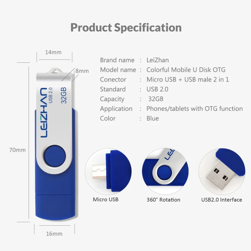 

LEIZHAN Flash Drive OTG Phone Stick 4GB 8GB 16GB 32GB 64GB 128G USB 2.0 Memory Stick Pen drive Pendrive Android Phone Photostick