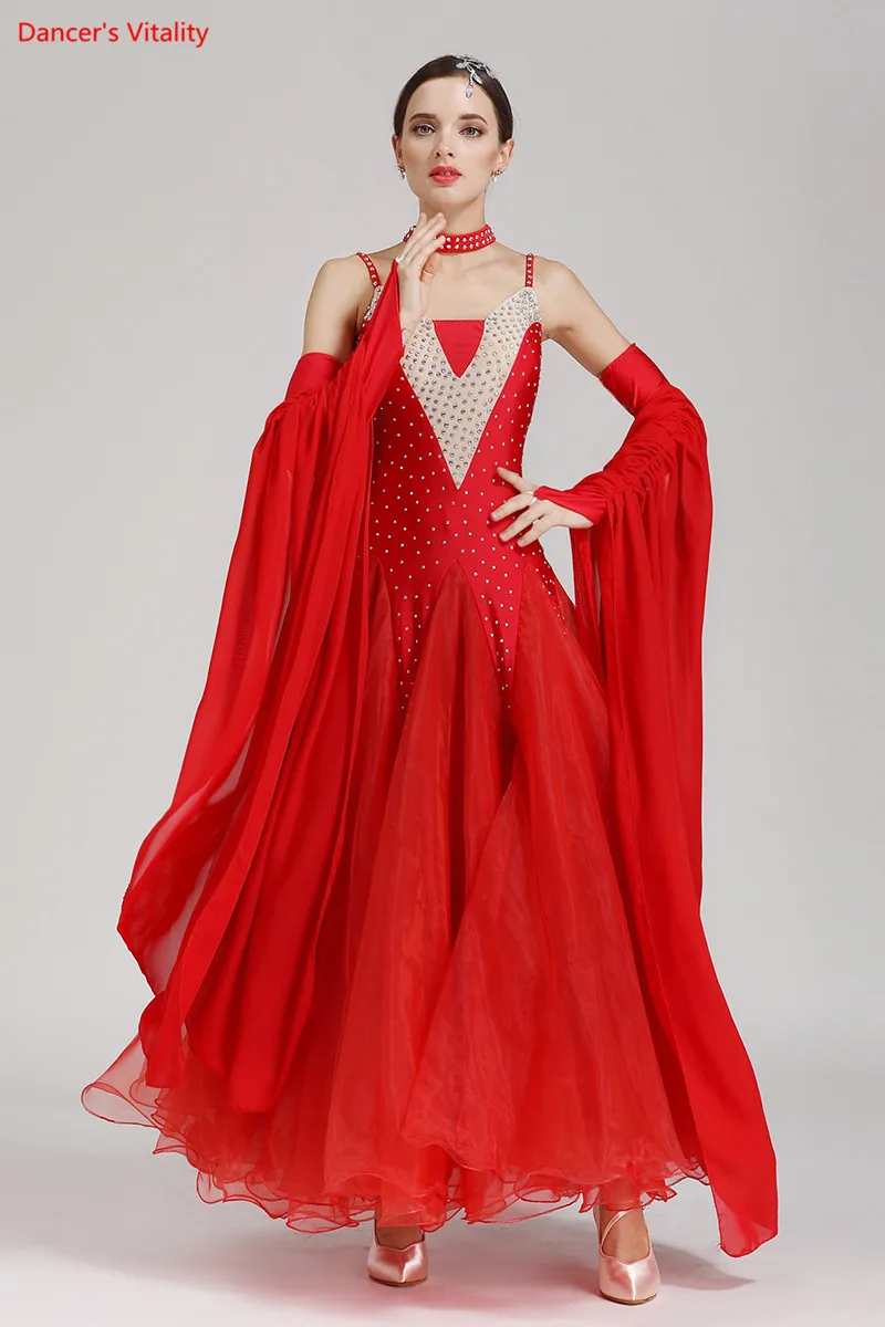

Women Standard Ballroom Dress Sleeveless Spandex + mesh Dance Costume For Adult Waltz Ballroom Competition Dance Dress