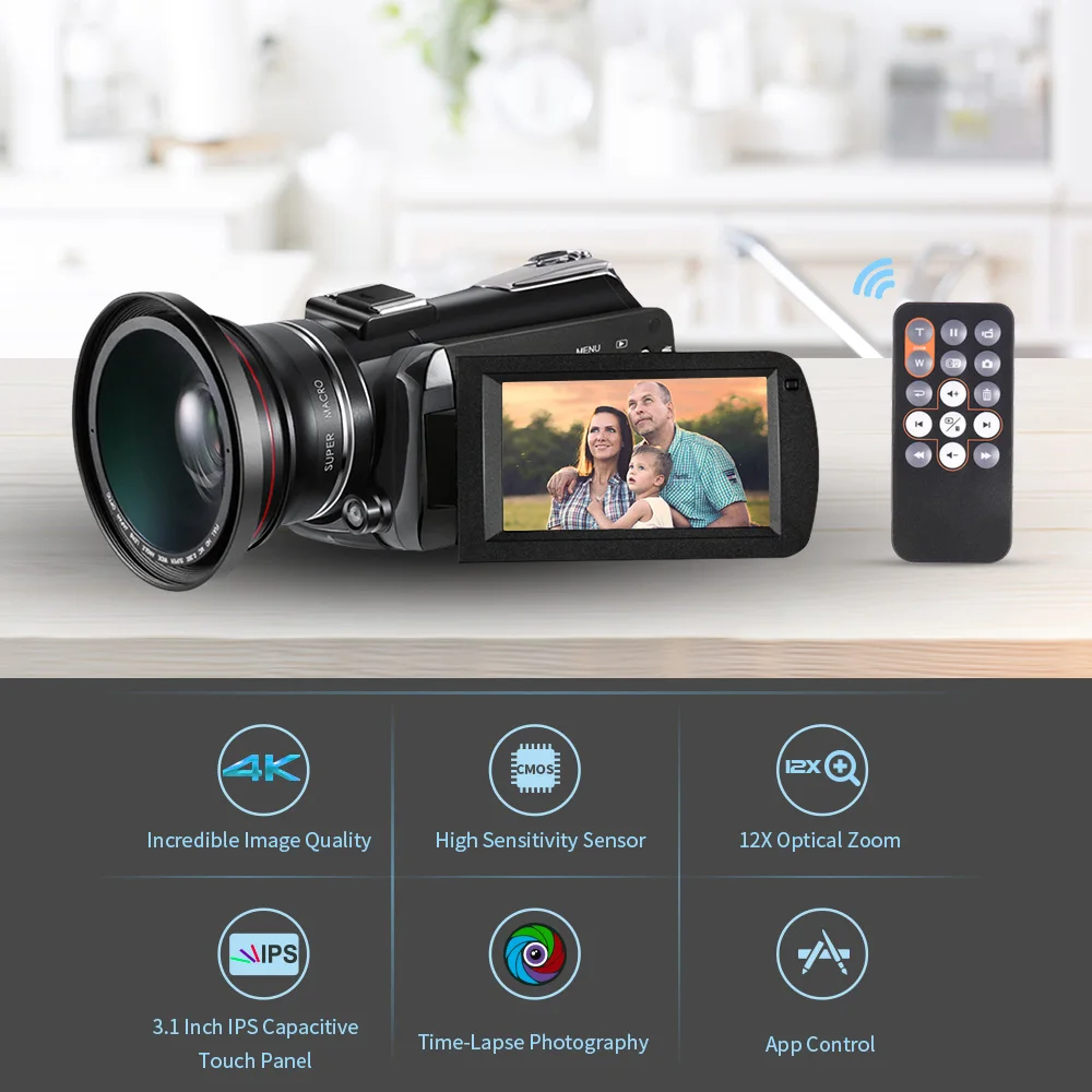 Andoer AC5 3 1 &quotIPS сенсорный экран 4K UHD 24MP Цифровая видеокамера регистратор DV + 0.39X